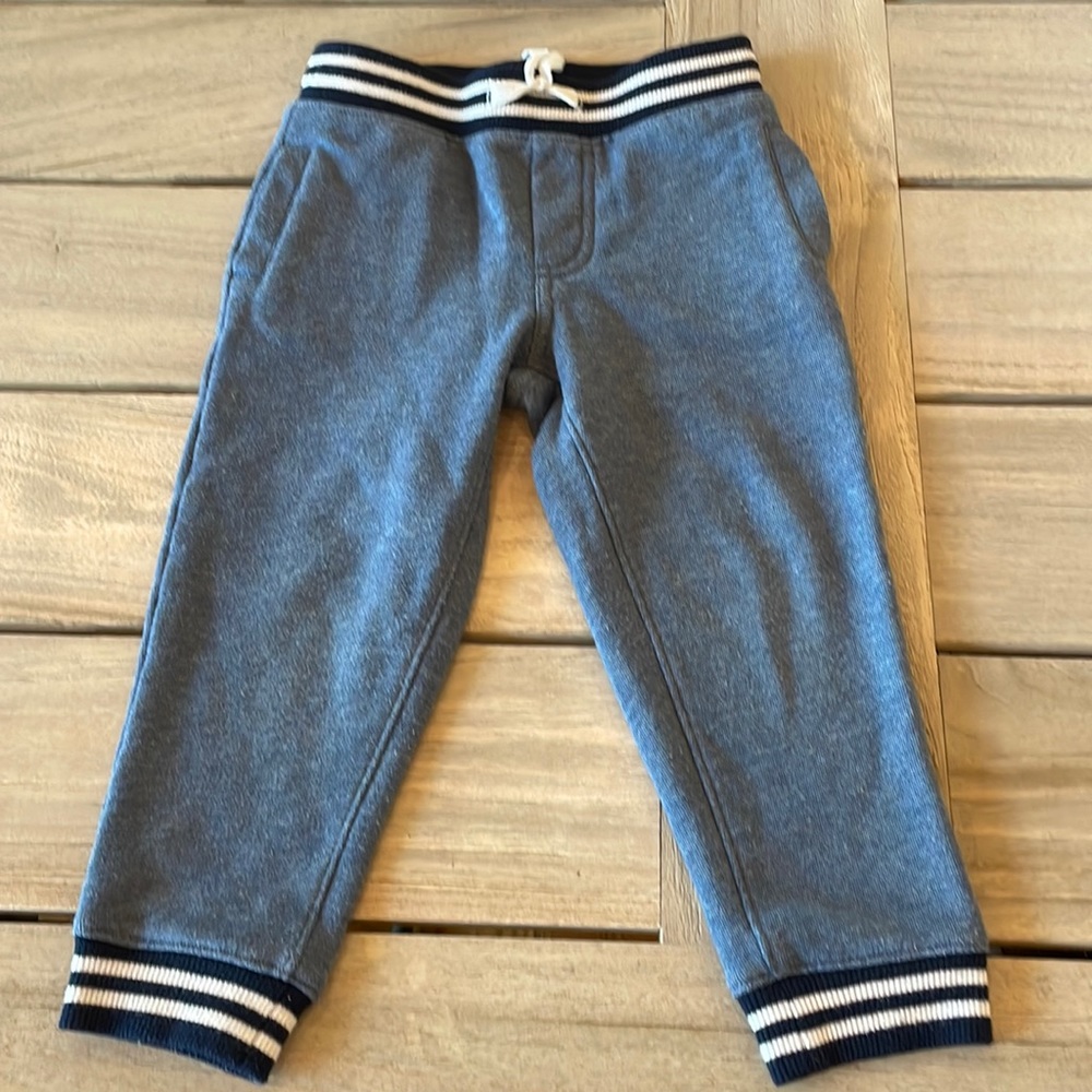 Janie and Jack Blue French Terry Jogger with Striped Band, Size 3